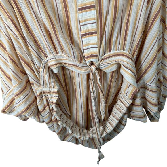 Anthropologie Brown Striped Tie Front Balloon Sleeve Blouse Boho Womens Plus 3x - Picture 7 of 11